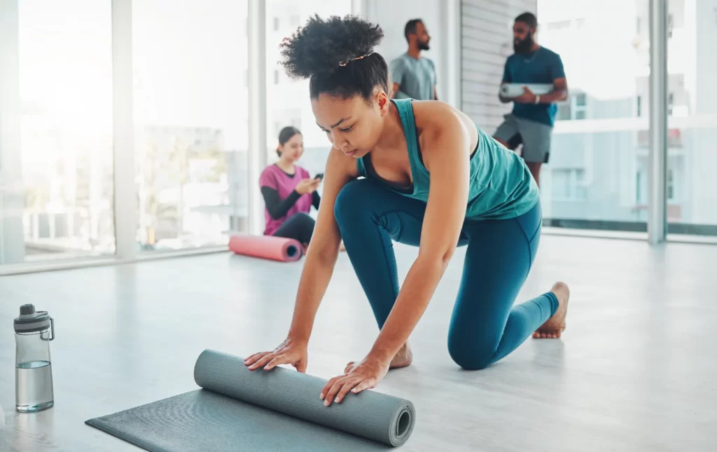 yoga studio and exercise mat with a fitness black utc